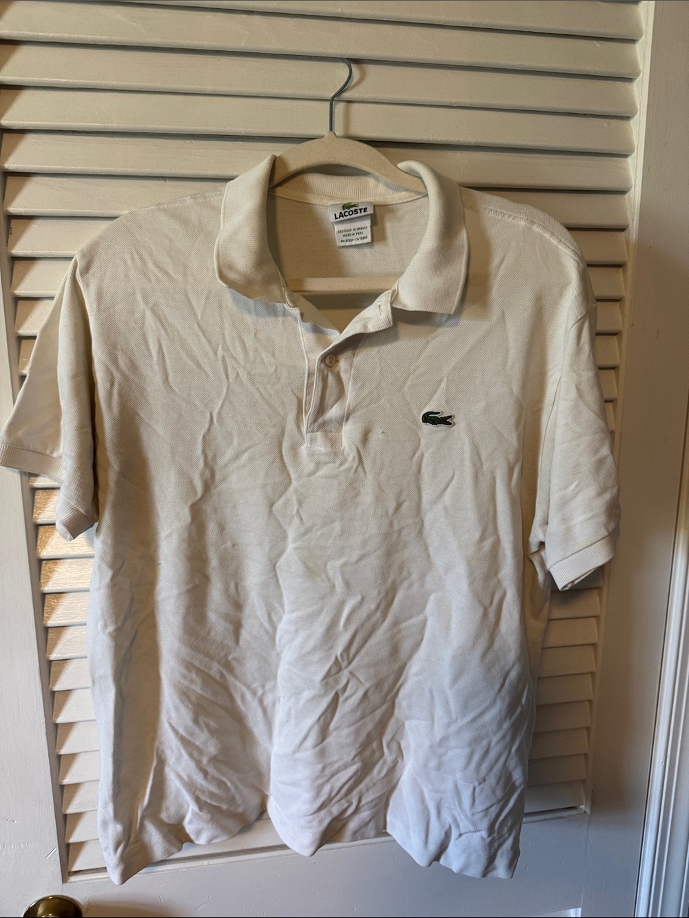 Lacoste Men's Polo Shirt - Cream with Green Crocodile